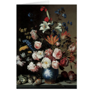 Cartão Vase of Flowers by a Window, Balthasar van der Ast