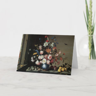 Cartão Vase of Flowers by a Window, Balthasar van der Ast