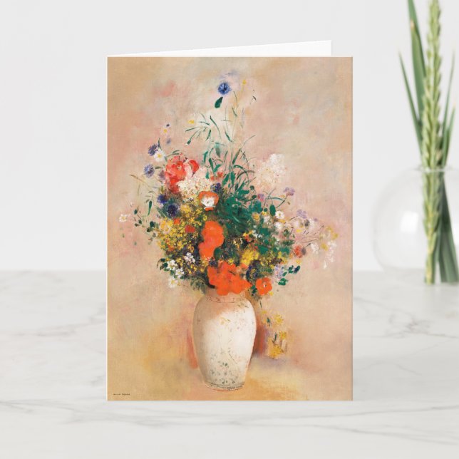 Cartão Vase of Flowers by Redon Post-Impressionist (Frente)