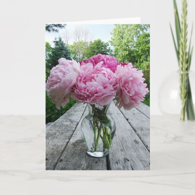 Cartão Vase of Pink Peonies (Frente)