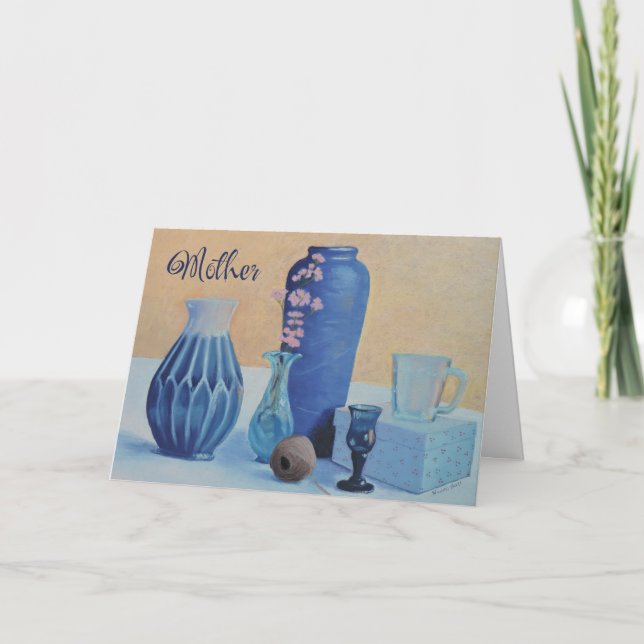 Cartão Vases azuis da placa de dia de as mães (Frente)