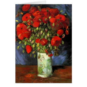 Cartão Vaso com as papoilas vermelhas por Van Gogh