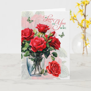Cartão Vaso de Amor e Romance de Rosas Vermelhas e Borbol