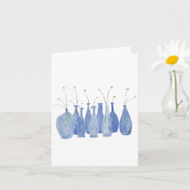 Cartão Vaso de Flor Cobalto Pintado à Mão Garrafa  (Planta pequena)