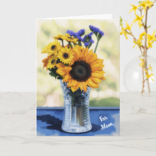 Cartão Vaso de Flores Arte Girassol Dia das Mães
