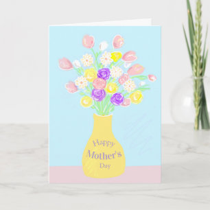 Cartão Vaso de flores ilustrado para o Dia das Mães