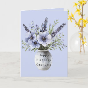 Cartão Vaso de Flores Roxas Lavanda Bonito Aniversário
