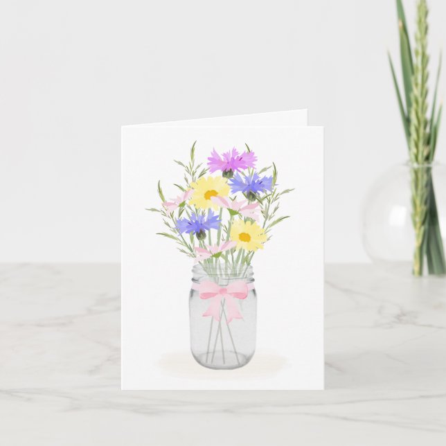 Cartão Vaso de Flores Silvestres da Primavera em Jarrinha (Frente)