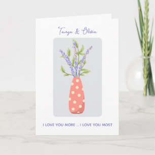 Cartão Vaso estiloso com bolinhas e desenho de lavanda