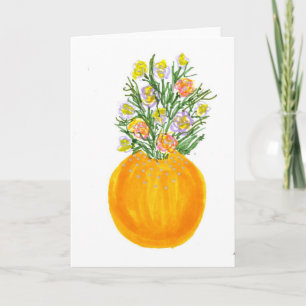 Cartão Vaso Laranja e Flores