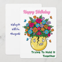 Vaso Rachado com Flores Aniversário Divertido e Fe