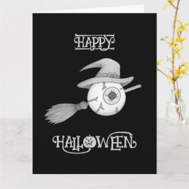 Cartão Vassoura-de-bruxa do Halloween e bola de olho assu