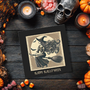 Cartão Vassoura de Bruxa Elegante Vintage Halloween Preto