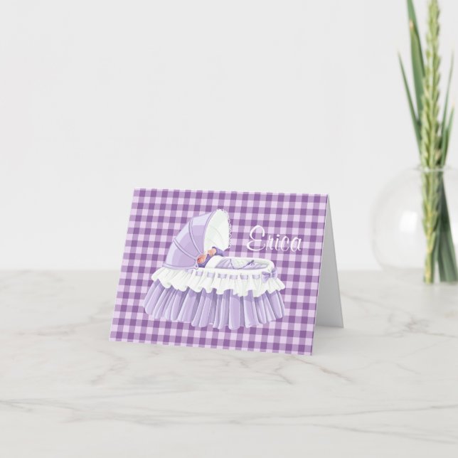 Cartão Vazio Bassinet Roxo Gingham (Frente)
