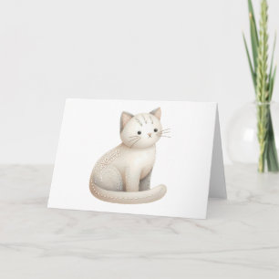 Cartão Vazio Beige Kitty Cat Boho bordado