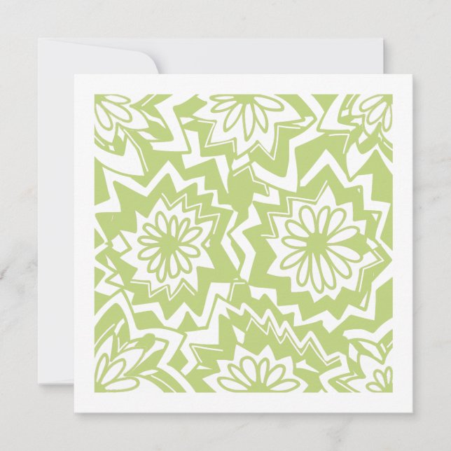 Cartão Vazio Branco Verde Padrão do Fireworks Floral (Frente)