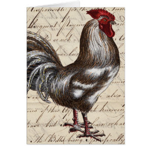 Cartão Vazio de Ephemera Rooster e Vintage - Todas as Oca