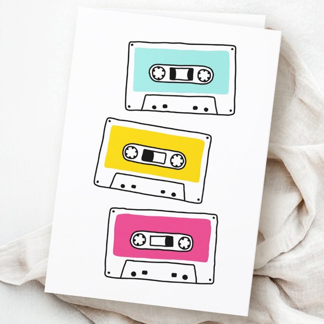 Cartão Vazio de fitas de cassetes de música retrô em qual (Retro music cassette tapes blank any occasion card)
