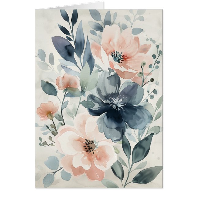 Cartão Vazio de Notecard de Saudação Floral de Aquarela (Frente)