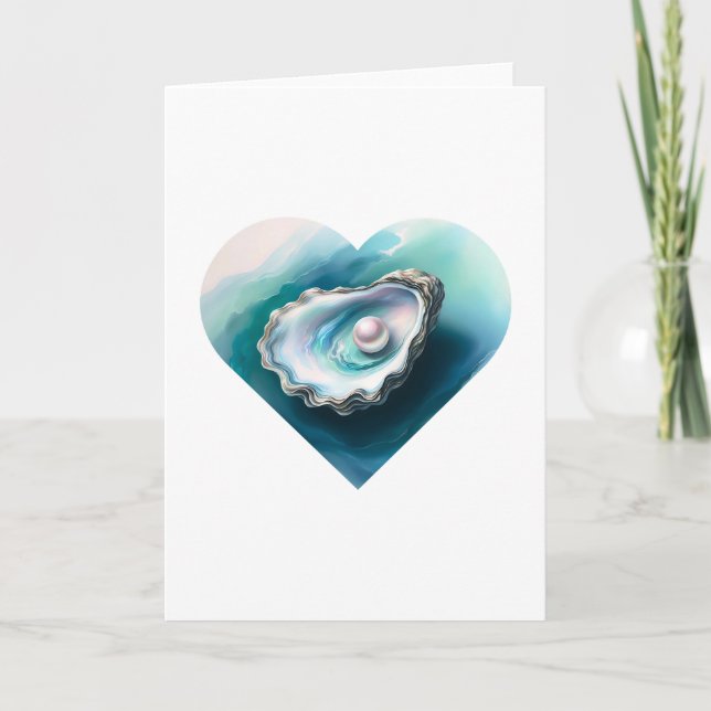 Cartão Vazio de Pérolas Iridescentes de Ostras de Aquarel (Frente)