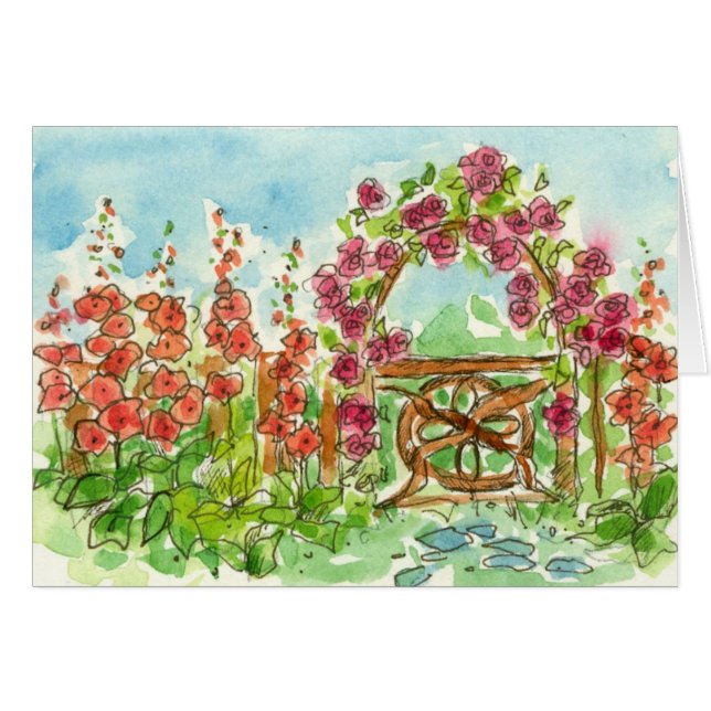 Cartão Vazio de Portas de Jardim das Flores de Aquarela V (Frente horizontal)