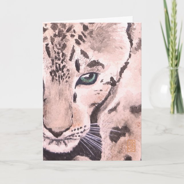 Cartão Vazio de Vignette Leopard Watercolor (Frente)