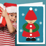 Cartão Vazio Gnomo Winter Snowflakes<br><div class="desc">Gnomo de inverno vestido de verde e vermelho com meias e botões brancos. Ao redor do gnomo estão flocos de neve em um fundo azul. Uma composição digital dos meus papéis pintados à mão. Use para pensar em você,  no inverno ou no Natal.</div>