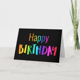 Cartão Vazio Happy Birthday Card Rainbow Letters on Black