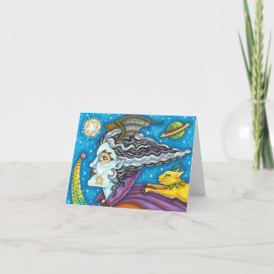 CARTÃO VAZIO SCI FI SPACE WITCH & COMET CAT HALLOWEEN