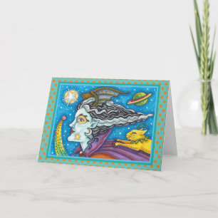 CARTÃO VAZIO SCI FI SPACE WITCH & COMET CAT HALLOWEEN