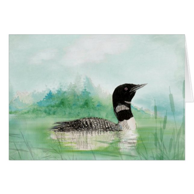 Cartão Vazio Watercolor Loon Bird Nature Art (Frente Horizontal)