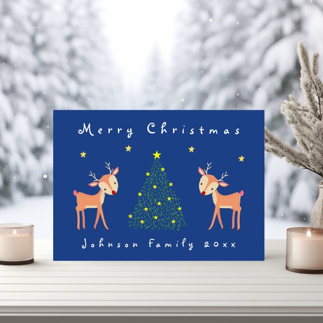 Cartão Veado bonito com árvore de Natal e estrelas (Criador carregado)
