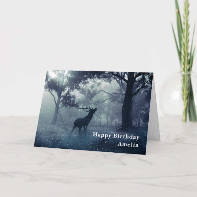 Cartão Veado com Antlers em um Aniversário de Floresta So (Frente)