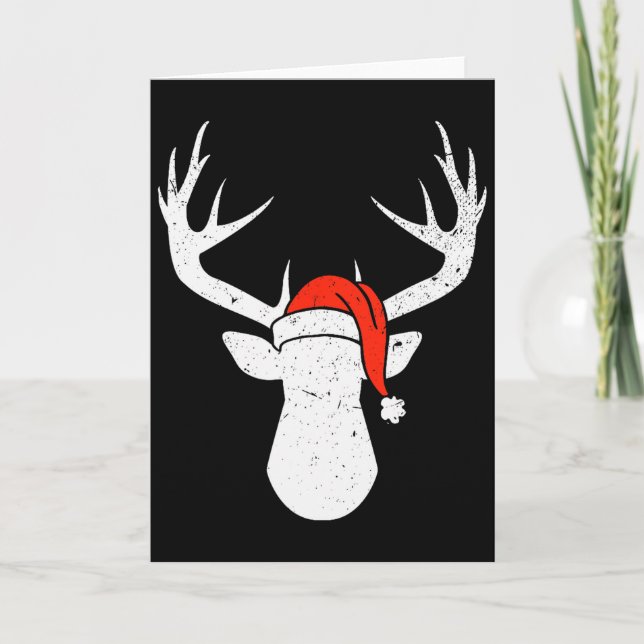 Cartão Veado Com Chapéu de Papai Noel Presente de Caça de (Frente)