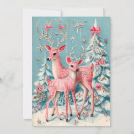 Cartão Veado Coquete Rosa Natal Vintage