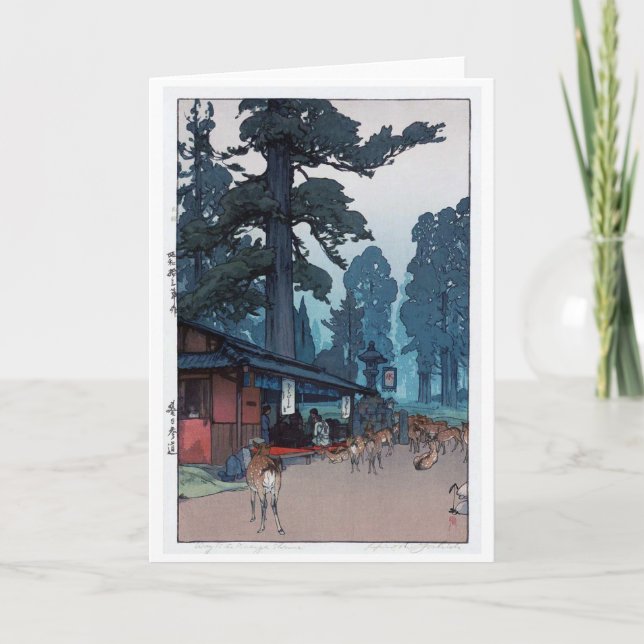 Cartão Veado do Santuário de Kasuga, Hiroshi Yoshida (Frente)