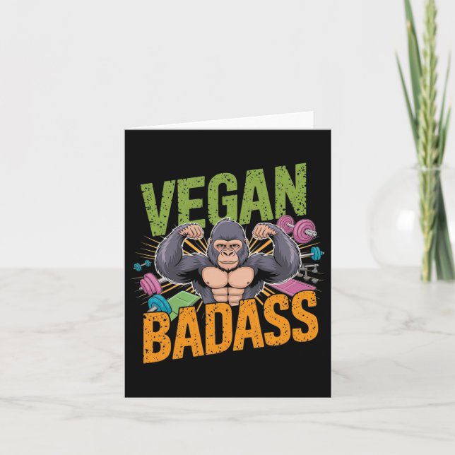 Cartão Vegan Bodybuilder Weightlifter Gorilla (Frente)