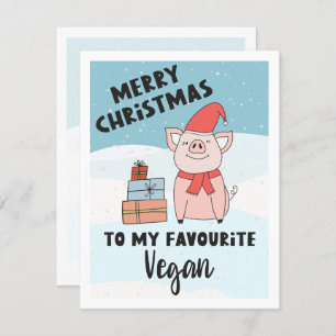 Cartão Vegan Christmas com belos leitões e presentes
