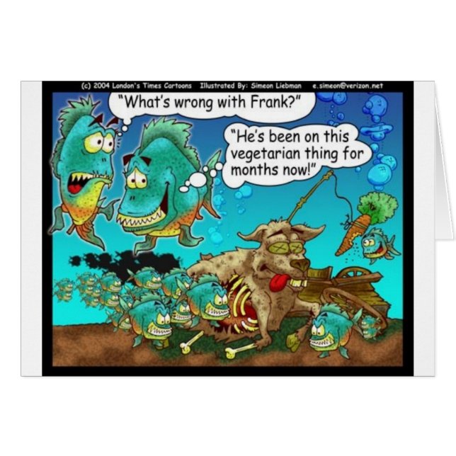 Cartão Vegan Pirahanas Engraçadas Ofertas de Cartoons (Frente Horizontal)