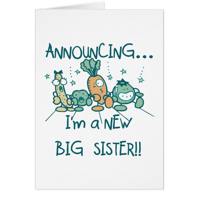 Cartão Veggies Engraçados Nova Irmã (Frente)