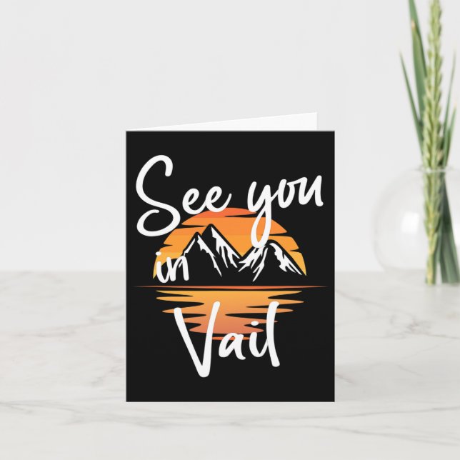 Cartão Vejo Você Em Vail Usa Vacinação Esqui Andando 1 (Frente)