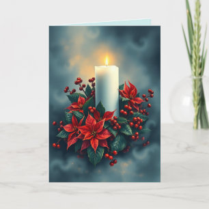 Cartão Vela De Natal Com Poinsetos
