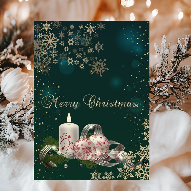 Cartão Vela de Natal, Flocos de neve, Natal Verde (Criador carregado)