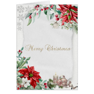 Cartão Vela de Natal, Flocos de Neve, Poinsettia Natal