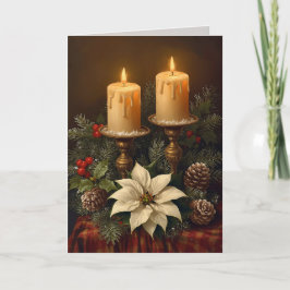 Cartão Vela elegante de Natal azevinho pinheiro quente fe