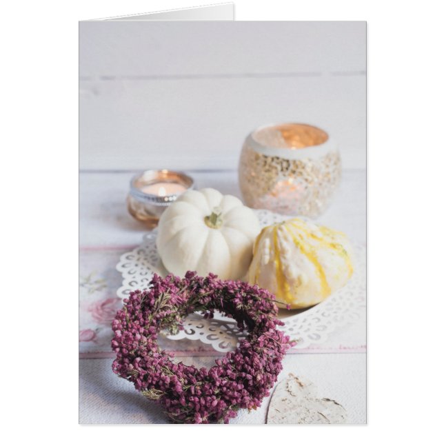 Cartão Vela russa sazonal de outono e abóbora ainda viva (Frente)