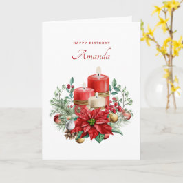 Cartão Velas bonito e Buquê Poinsettia Aniversário