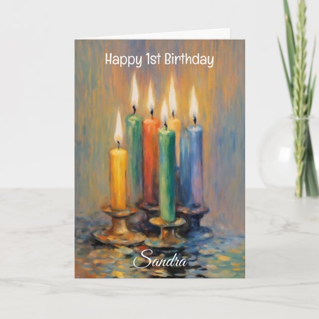 Cartão Velas Coloridas Atraídas Feliz Aniversário (Frente)