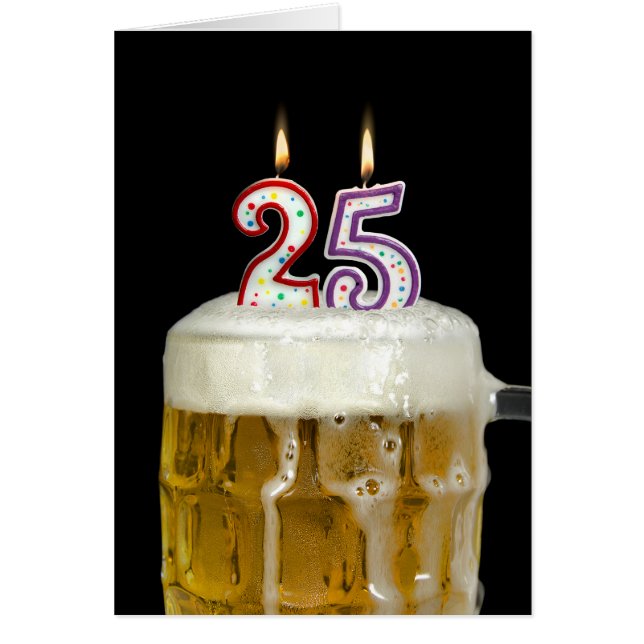 Cartão Velas de 25 de aniversário em cerveja (Frente)
