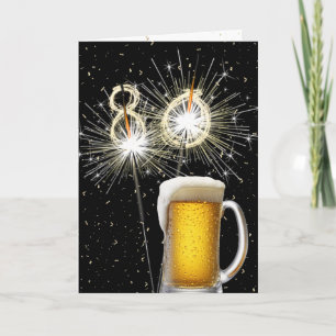 Cartão Velas de 80º Aniversário com Caneca de Cerveja